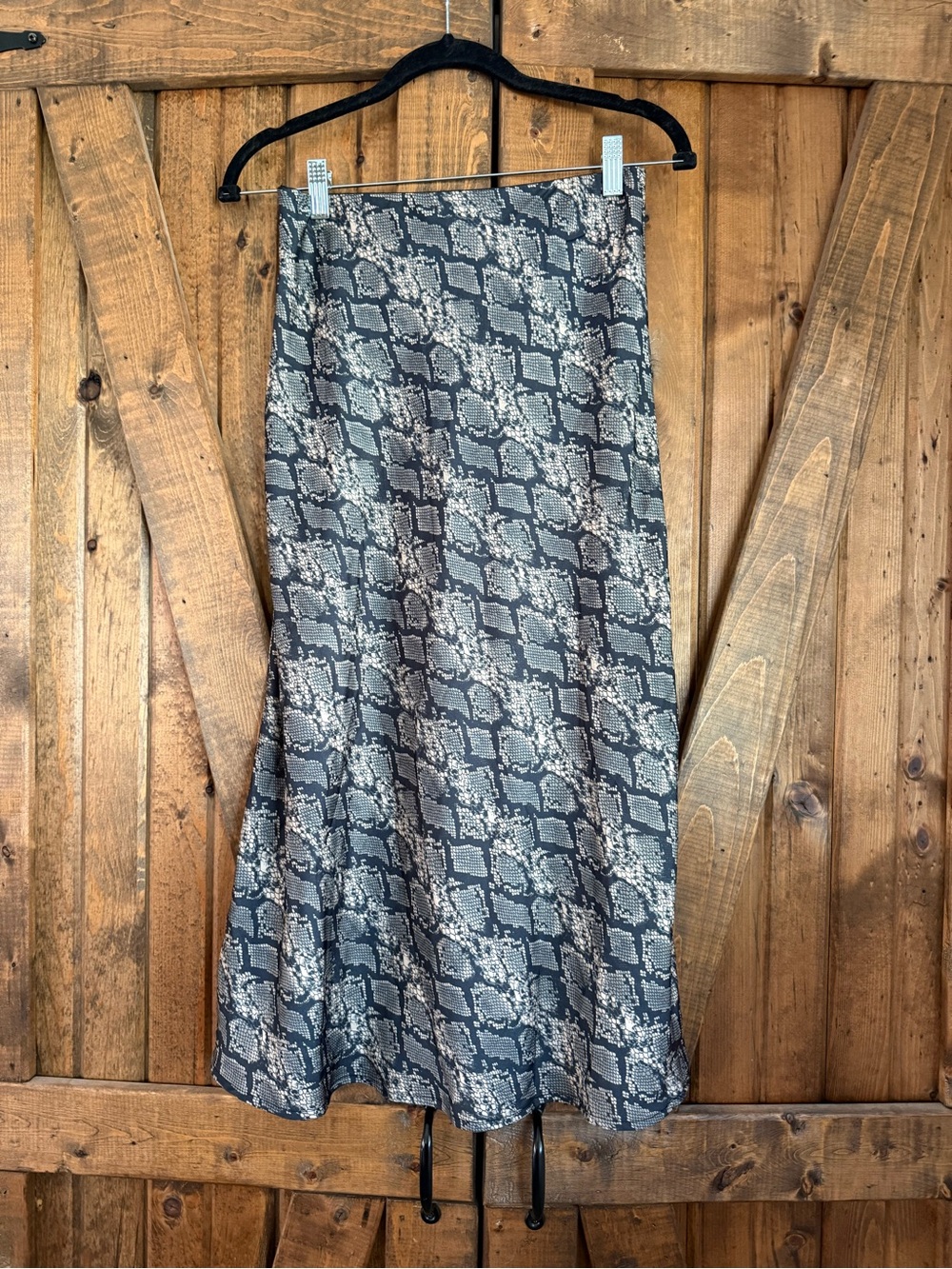 Urban Outfitters Gray Snake-Print A-Line Midi Skirt